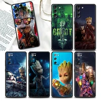 marvel hero groot phone case for samsung galaxy s20 s21 fe s10 s9 s8 s22 plus ultra 5g s10e lite case black tpu soft cover coque