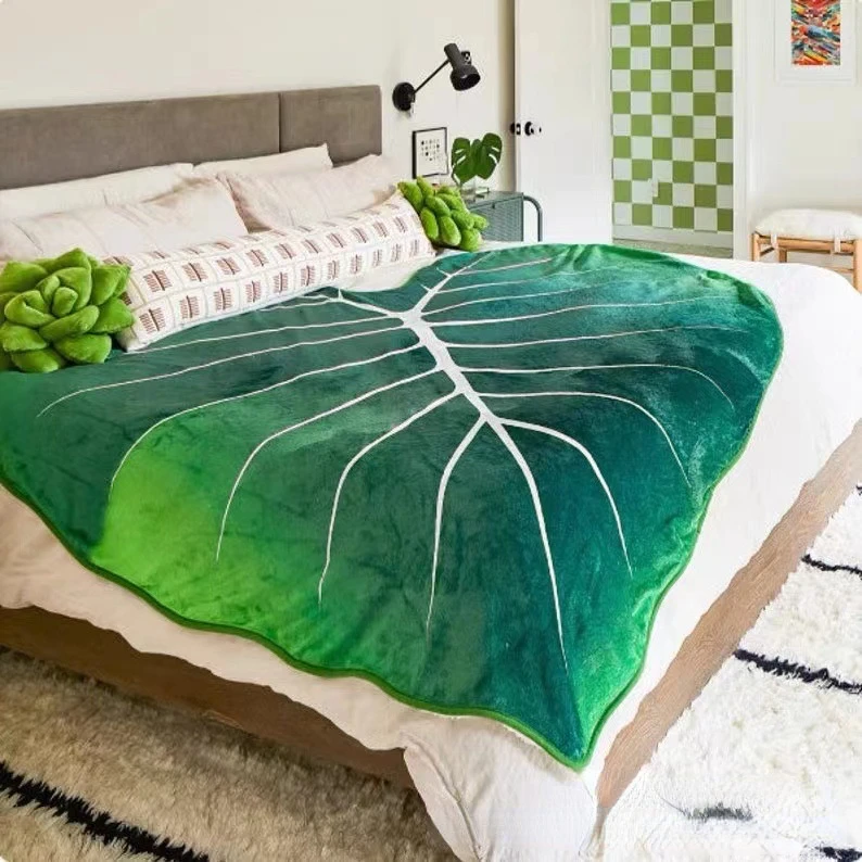 

Philodendron Gloriosum Super Soft Printed Giant Green Leaves Throw Blanket Fleece Cozy Leaf Blanket for Bed Sofa Room Home Decor