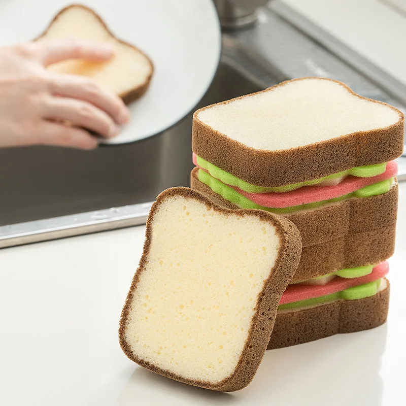 

DZQ Creative Toast Shape Dish-washing Sponges Washable Tools for Pots Dishes Kitchen Accessories Household Cleaning Gadget