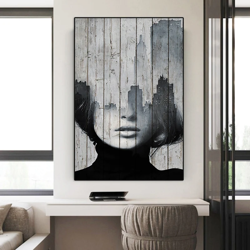 

Black and Grey Fashion Girl Canvas Painting Cuadros Scandinavian Posters and Prints Wall Art Pictures for Home Living Room Decor