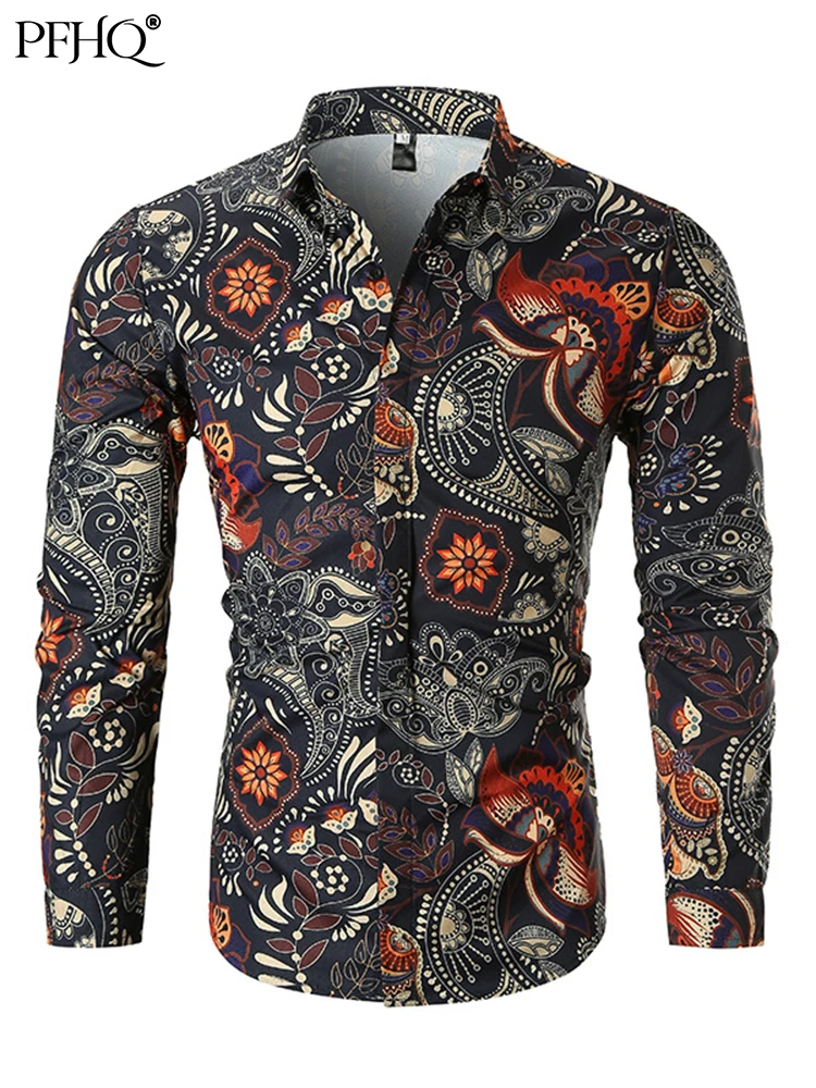 

Роскошные элегантные мужские рубашки PFHQ 2022, Осень-зима, Новая повседневная модная рубашка с отложным воротником и длинным рукавом, Высокока...