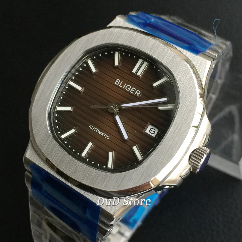 

BLIGER 40MM Square fashion Men's Wristwatch Brown Dial Stainless steel strap sapphire glass Miyota 8215 Automatic movement Watch
