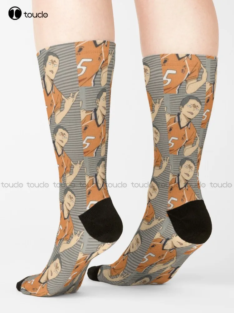 

Tanaka Tanaka Haikyuu Volleyball Karasuno Socks Purple Socks Personalized Custom 360° Digital Print Gift Harajuku Colorful Retro