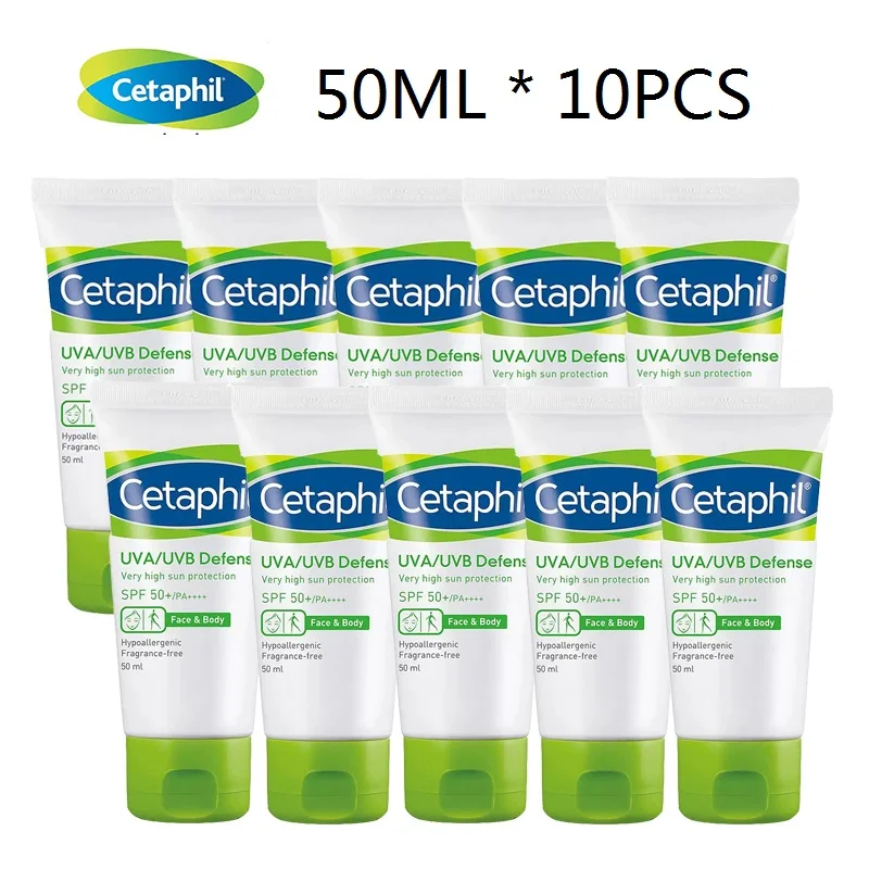 

Солнцезащитный крем Cetaphil, защищенный UVA/UVB, с очень высокой защитой от солнца, SPF 50 +/PA +++, солнцезащитный крем для лица и тела, 50 мл, 10 шт.