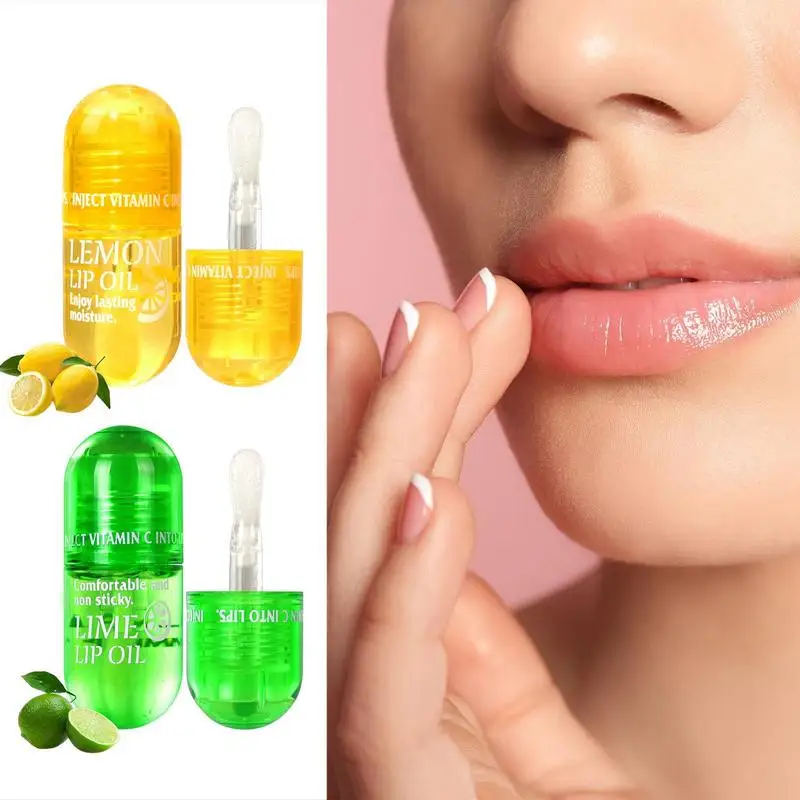 

2pcs Lip Plumping Oil Moisturizing Transparent Lip Gloss Lemon Lip Plumper Non-sticky Mini Hydrating Lip Balm For Chapped Lips