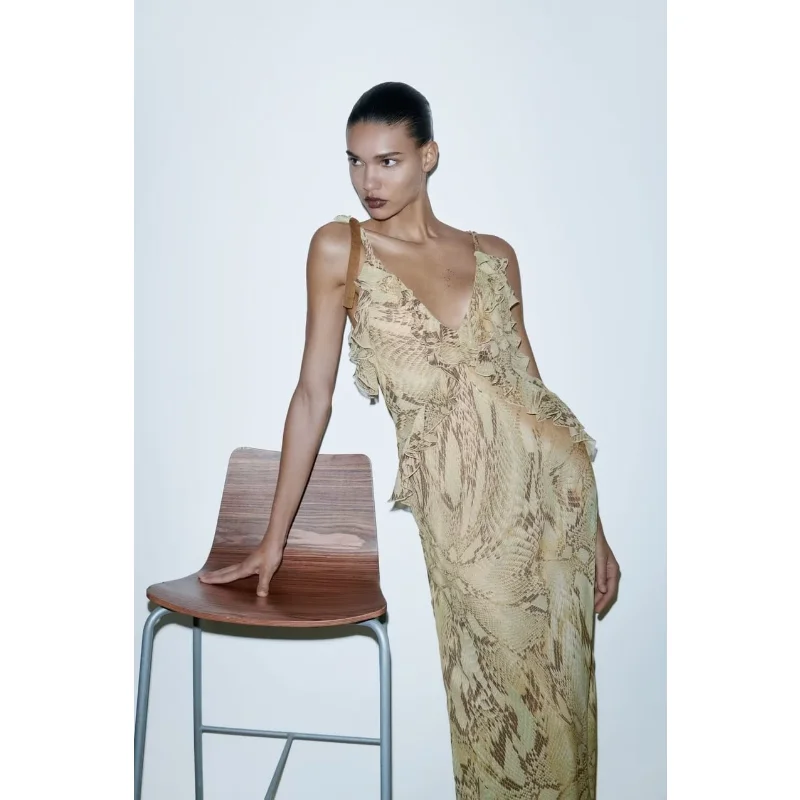 

2023 Summer Animal Print Midi Dress Strap Dress