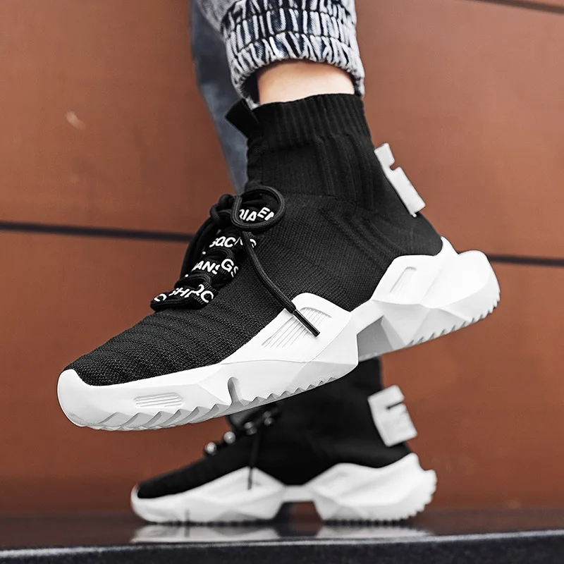 Spring Summer Fashion Black Men's Sock Sneakers Breathable Light Running Shoes Men High Comfortable Chunky Shoes Man Big Size 47