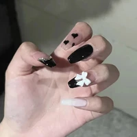2022 fake nails with glue designed cool medium coffin nailsl delicate white bow press on nails nails fake