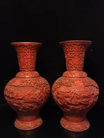 10 chinese folk collection old lacquerware patina landscape relief pot belly bottle vase a pair office ornament town house
