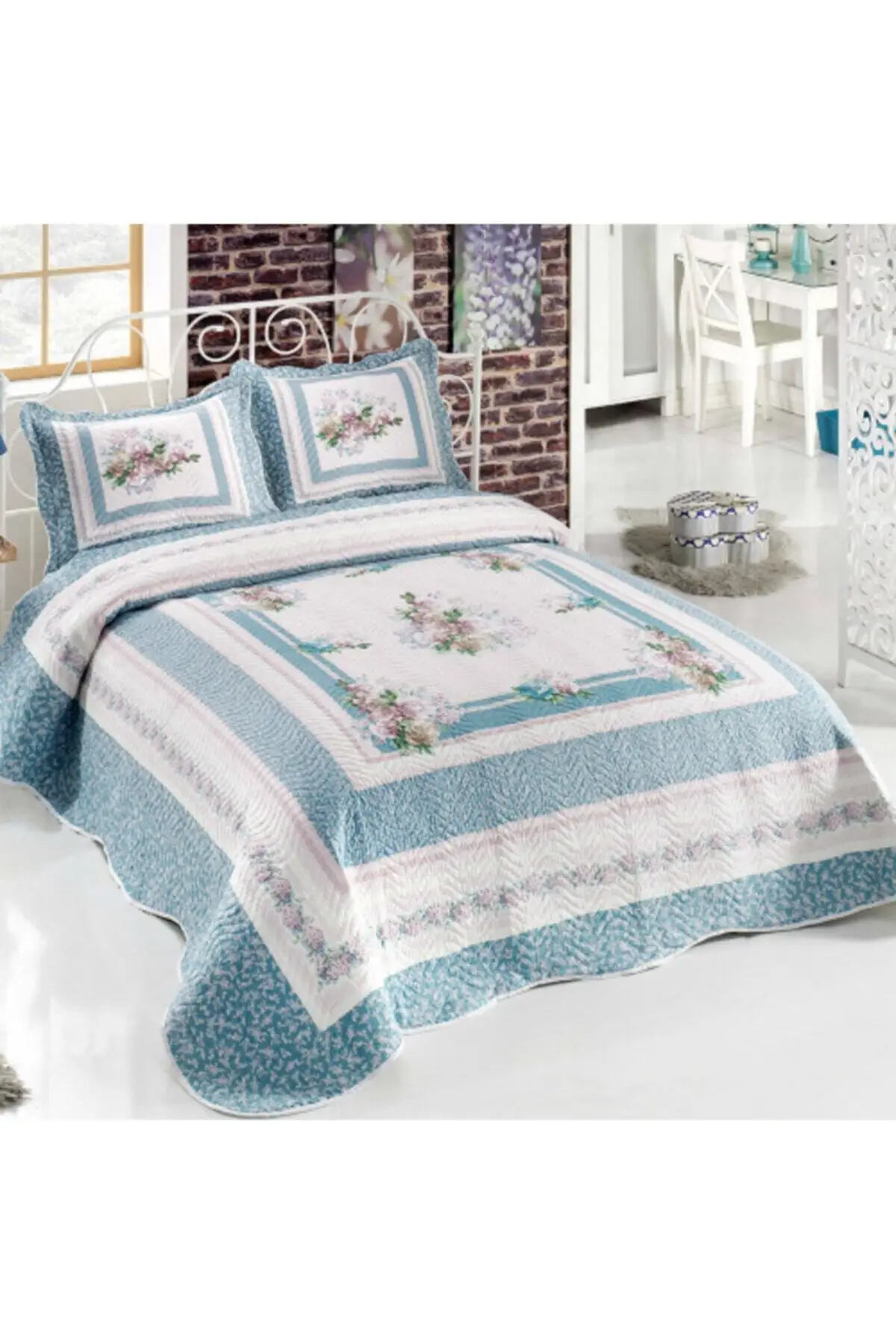 

Melinda Quilted Double Bed Cover Microfiber 250x260 arafsz Single Size Blue