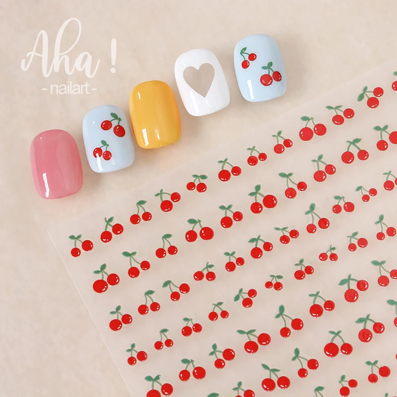 

1 Sheet Kawaii AHA Cherry Fruit Nail Stickers Heart Bear Dinosaur Butterfly Nail Art Decal Manicure Back Glue Moon Star Sliders*