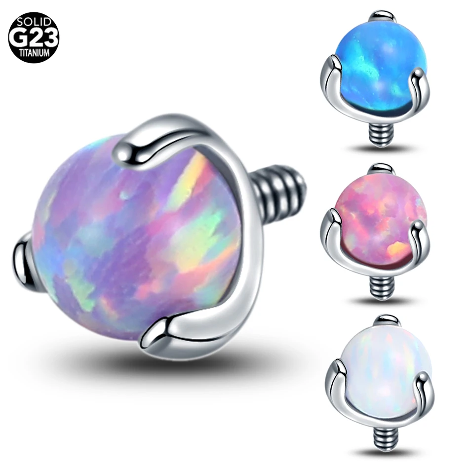 

1PC Titanium Claw Set Opal Ball Dermal Anchor Top Internally Threaded Ends For Navel Nose Lip Earring Helix Piercings Jewelry