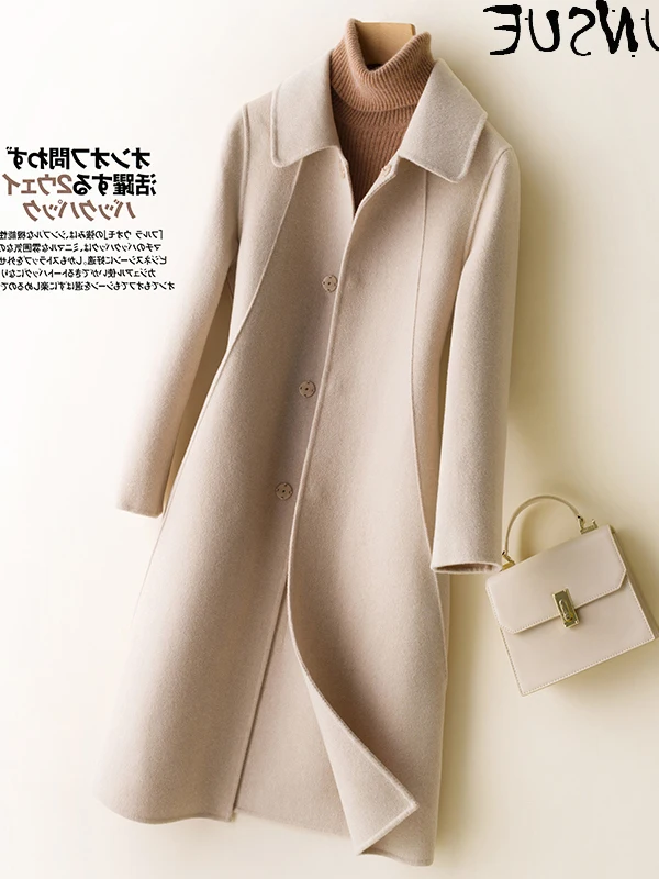 

Double-sided 2023 Long Jacket Women 100% Wool Coat Women Autumn Winter Korean Black Elegant Fashion Womens Coats CS8132