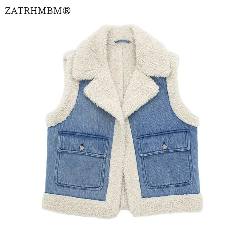 

ZATRHMBM 2023 осенне-зимние модные ветрозащитные теплые жилеты, винтажные женские безрукавки с накладным карманом, шикарные топы