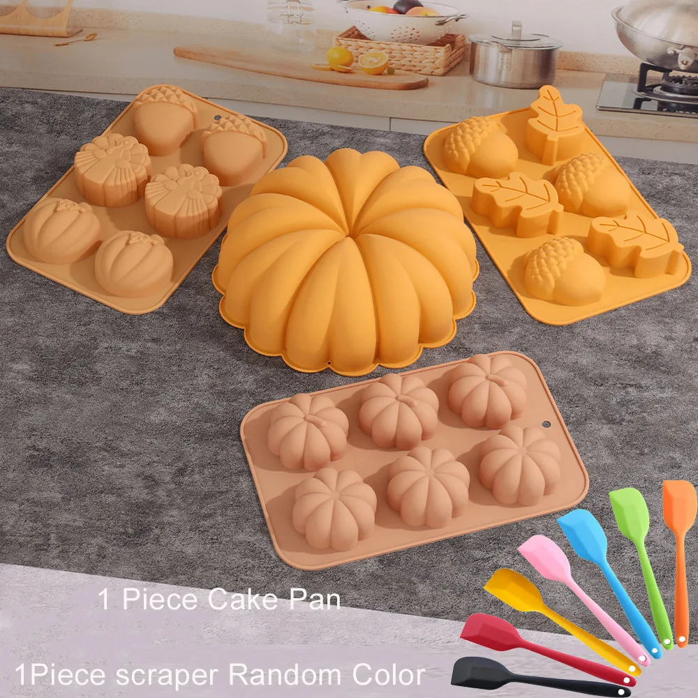 2Pcs Set 3D Pongal Love Heart Silicone Baking Mold DIY Pumpkin Nut Leaves Joy of Harvest Fondant Cake Craft Decorating Mold Tool