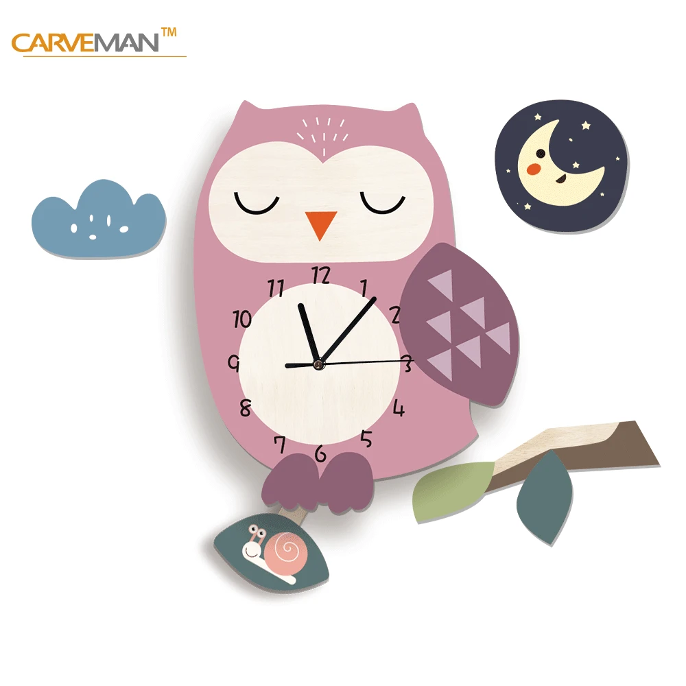 

Funlife Nordic Animal Kids' Fun Pendulum Clock Cartoon Owl Wall Wall Wall Wall Clock Free Accessories Uwc016