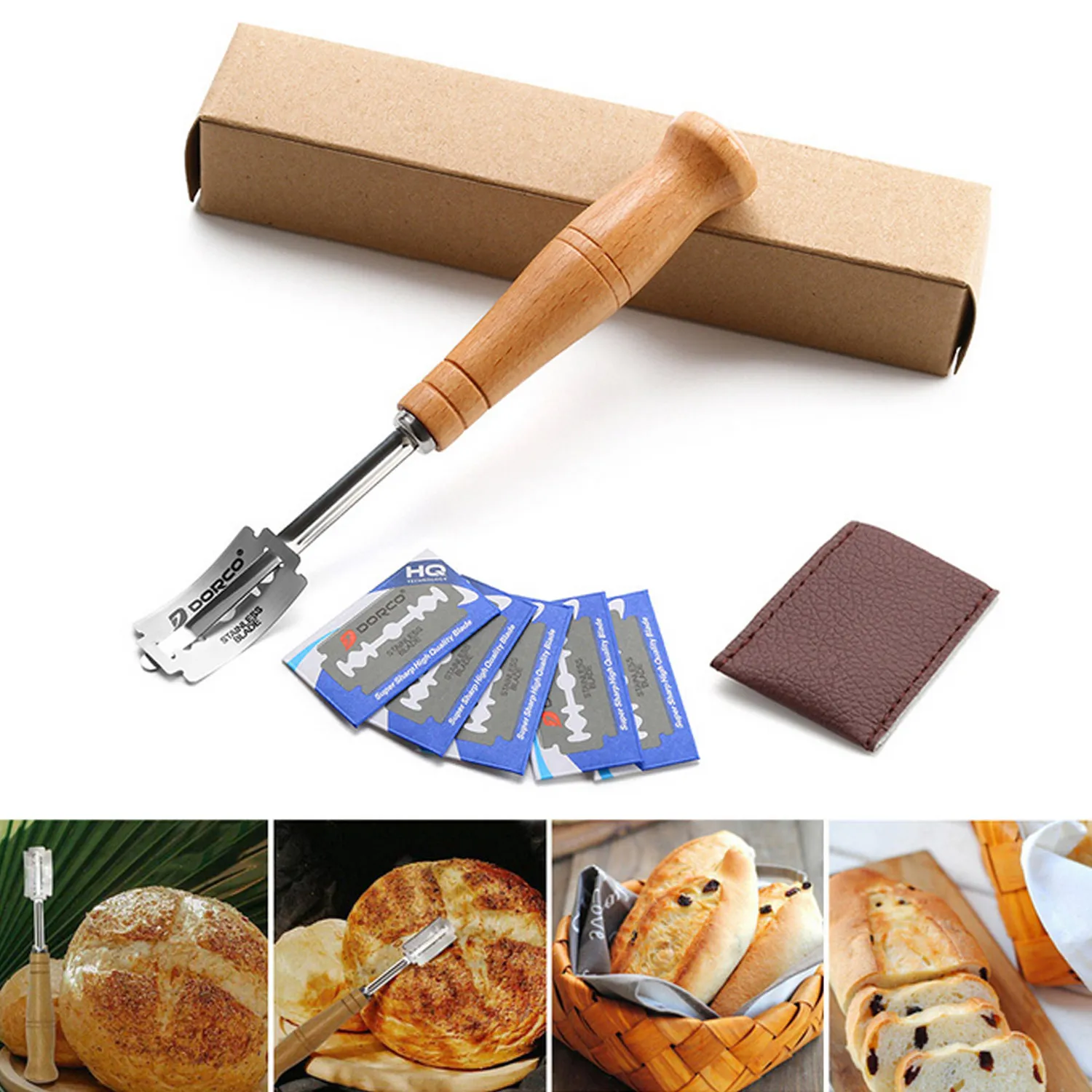 

Behogar Bread Cutter Dough Scoring Lame Knife Razor Tool with 5 Replaceable Blades PU Protective Cover for Professional Kitchen