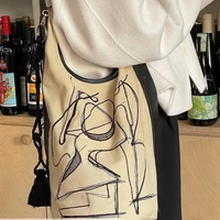 graffiti korean fashion women shoulder bags canvas bucket casual ladies crossbody bag shopper vintage work female handbags new