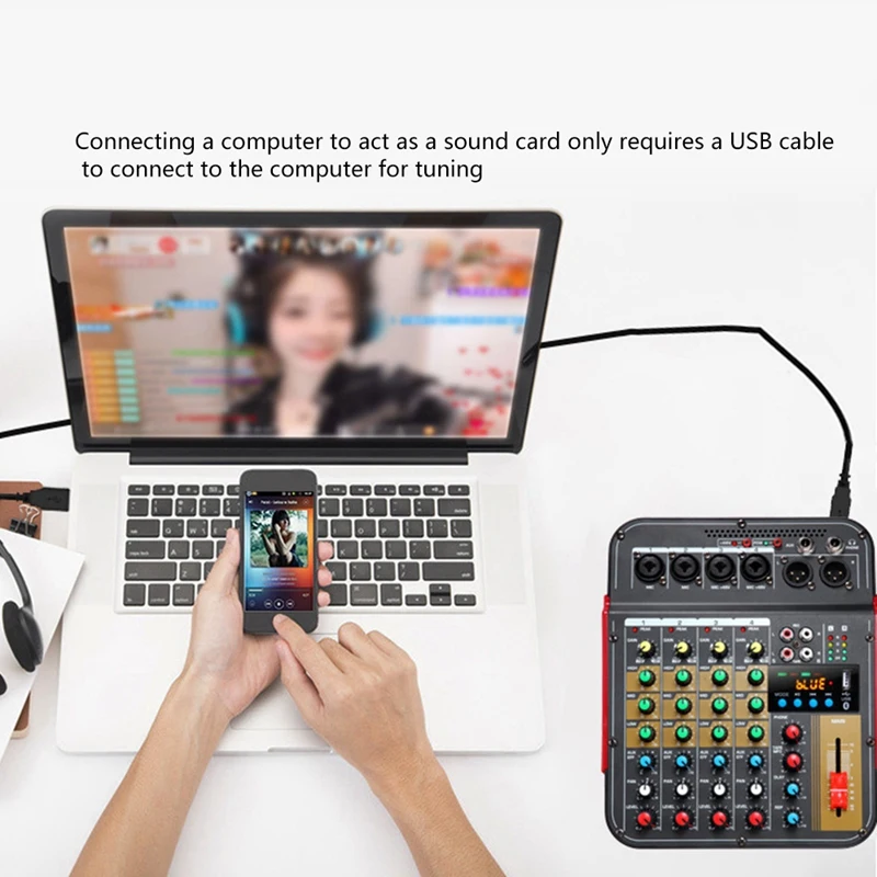 FX-4U Professional 4-Channel USB Jack Portable Audio Sound Mixer Bluetooth Mixer-US Plug |