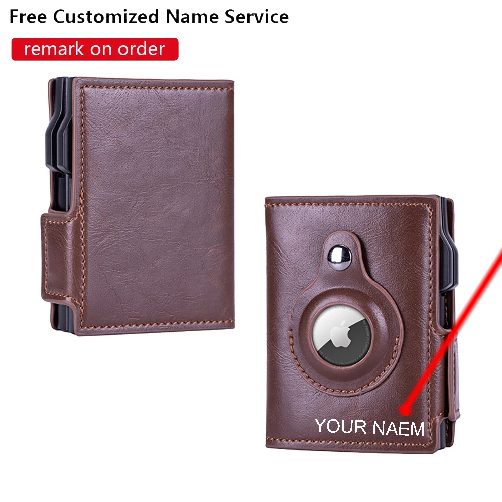 

Fashion Card Holders For Apple Airtag Wallet Slim Thin Minimalist Pop Up Leather Men Wallets RFID Blocking Metal Bank Card Cases