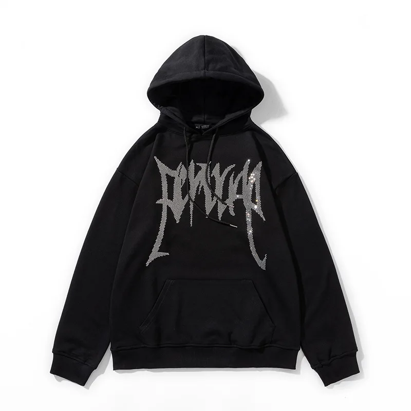 

3XL Cotton Hip Hop Hoodies For Men Autumn Winter Solid Glitter Loose Hooded Casual Dance Hooded Streetwear Clothes Men