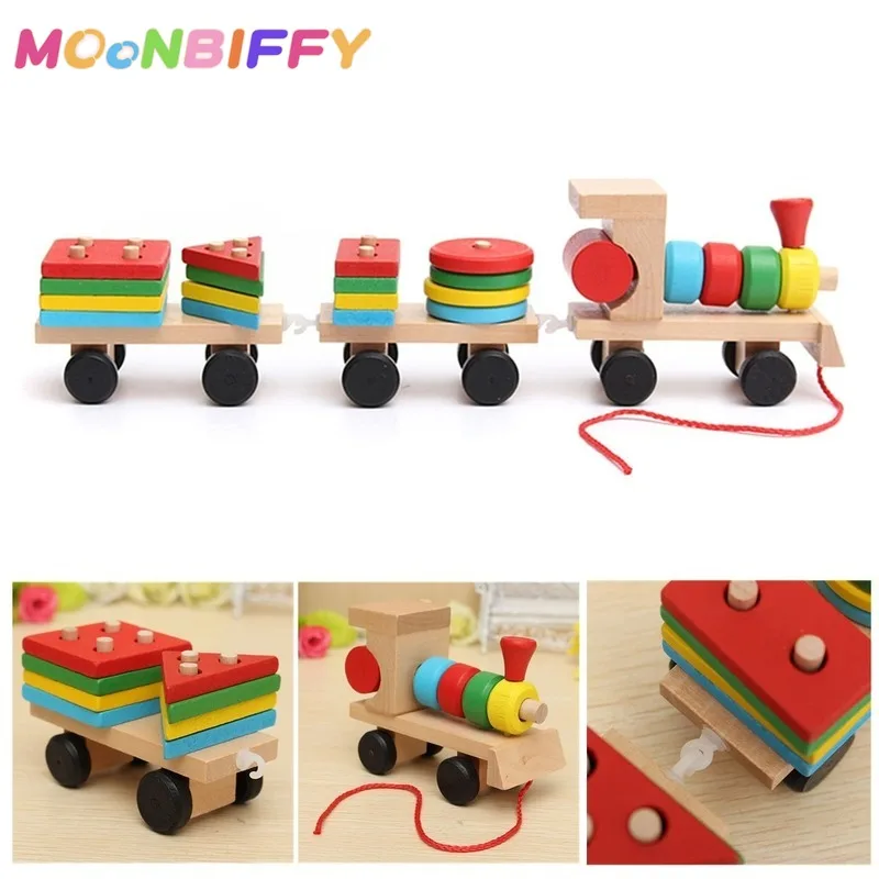 

New Wooden Train Building Blocks Educational Kids Wooden Solid Stacking Train Toddler Block Toy for Children Birthday Gifts
