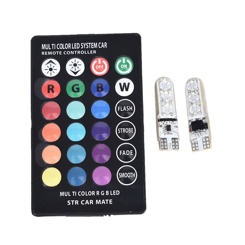 

Car Led T10 5050 6smd Colorful With Remote Control Flashing Wide Light Waterproof Silicone License Plate Light