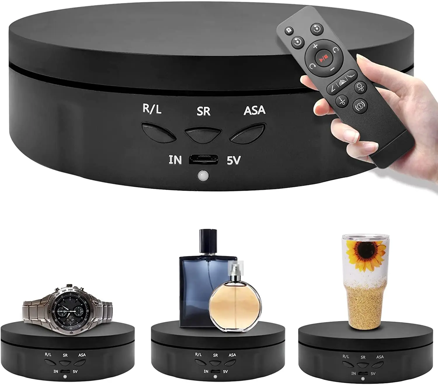 

Motorized Rotating Display Stand 14.6cm/10kg Load, 360 Photography Turntable with Remote Control, Turner Cup Display Stand
