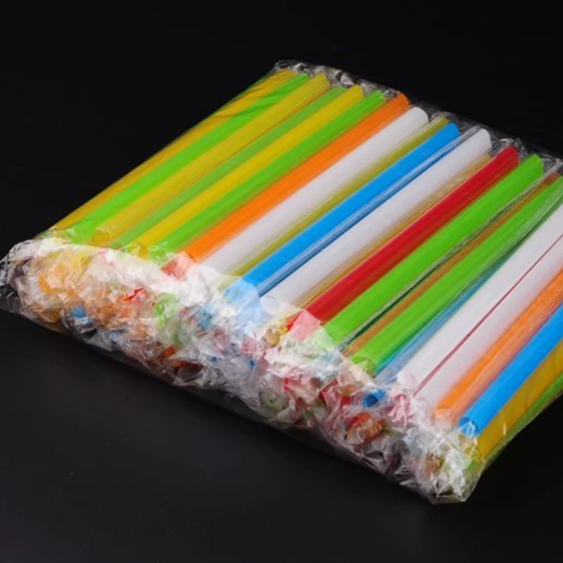 100pcs Disposable Plastic Multicolor Straw Individually Wrapped Pearl Milk Tea Thick Straw Wedding Party Decoration Rietjes