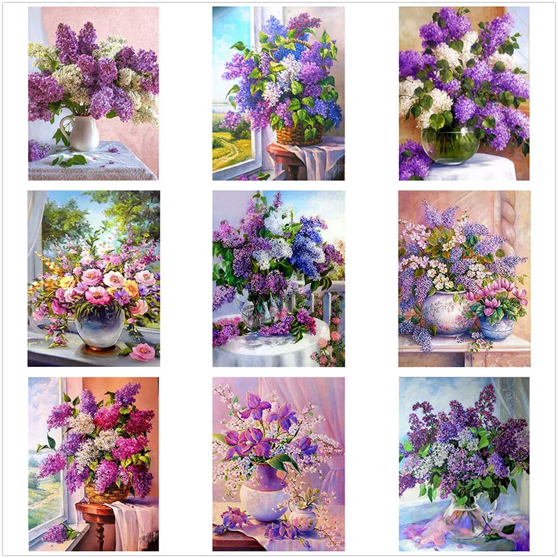 

5D алмазная вышивка цветочный Набор для вышивки крестиком Алмазная мозаика сиреневая полная квадратная круглая картина искусство ваза