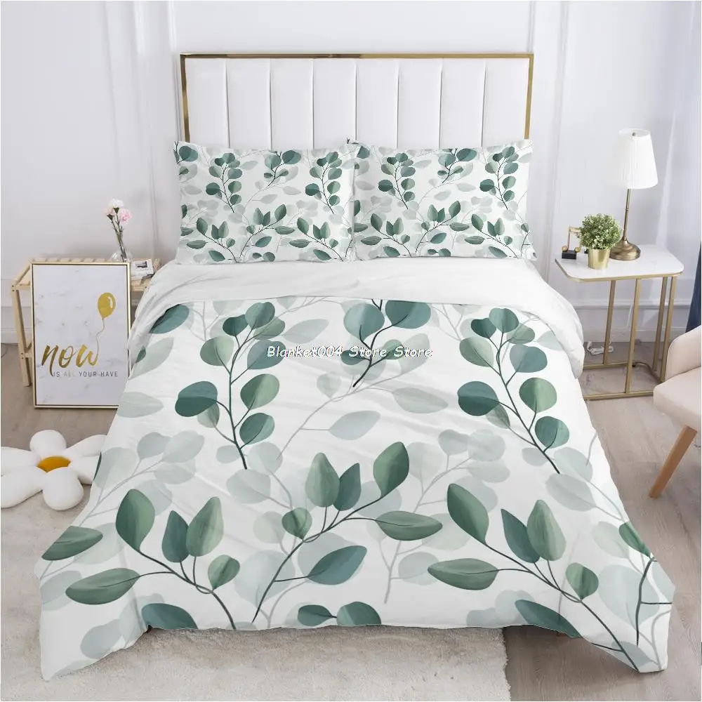 

Luxury Bedding set King Queen Duvet cover set Pillow case 50x75 50x80 Bed linens 240x220 240x260 Nordic Bedclothes Green leaf