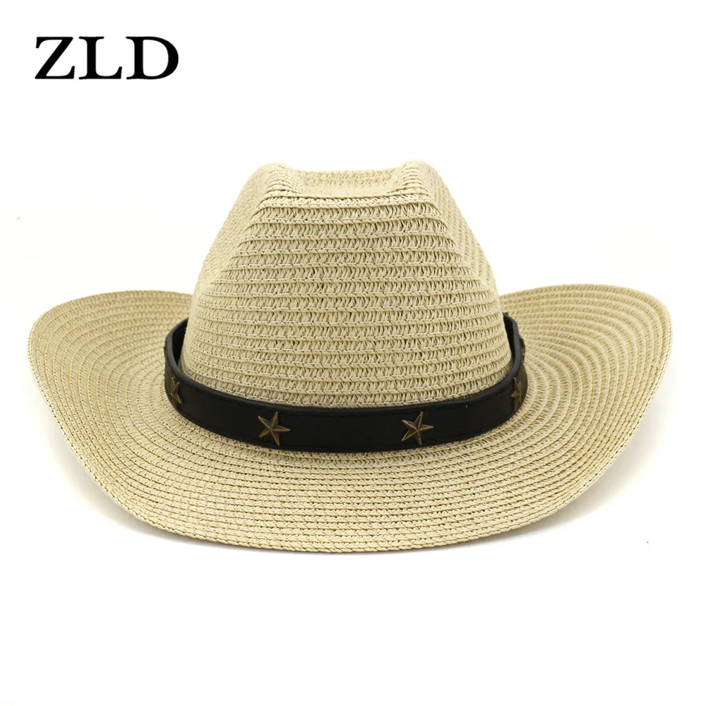 

ZLD модная летняя шляпа от солнца, шляпа Cowgirl для женщин и мужчин, ковбойская шляпа в западном стиле, модная плетеная пляжная шляпа от солнца д...