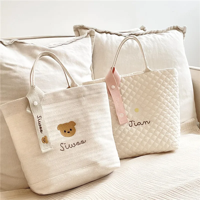 Korean Style Baby Diaper Bag Mummy Shoulder Bag Embroidery Quilted Stroller Diaper Storage Organizer Multifunctional Handbags