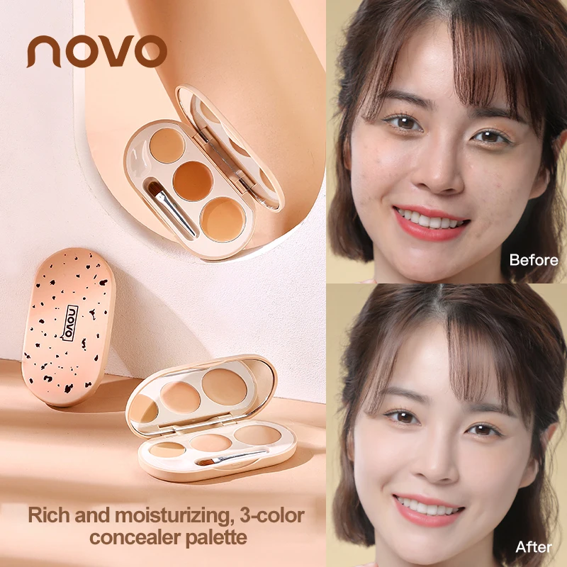 

Brighten Skin Tone 3 Color Concealer Palette 1pcs Cover Acne Spots Dark Circles Concealer Plate With Mirror Face Concealer Cream