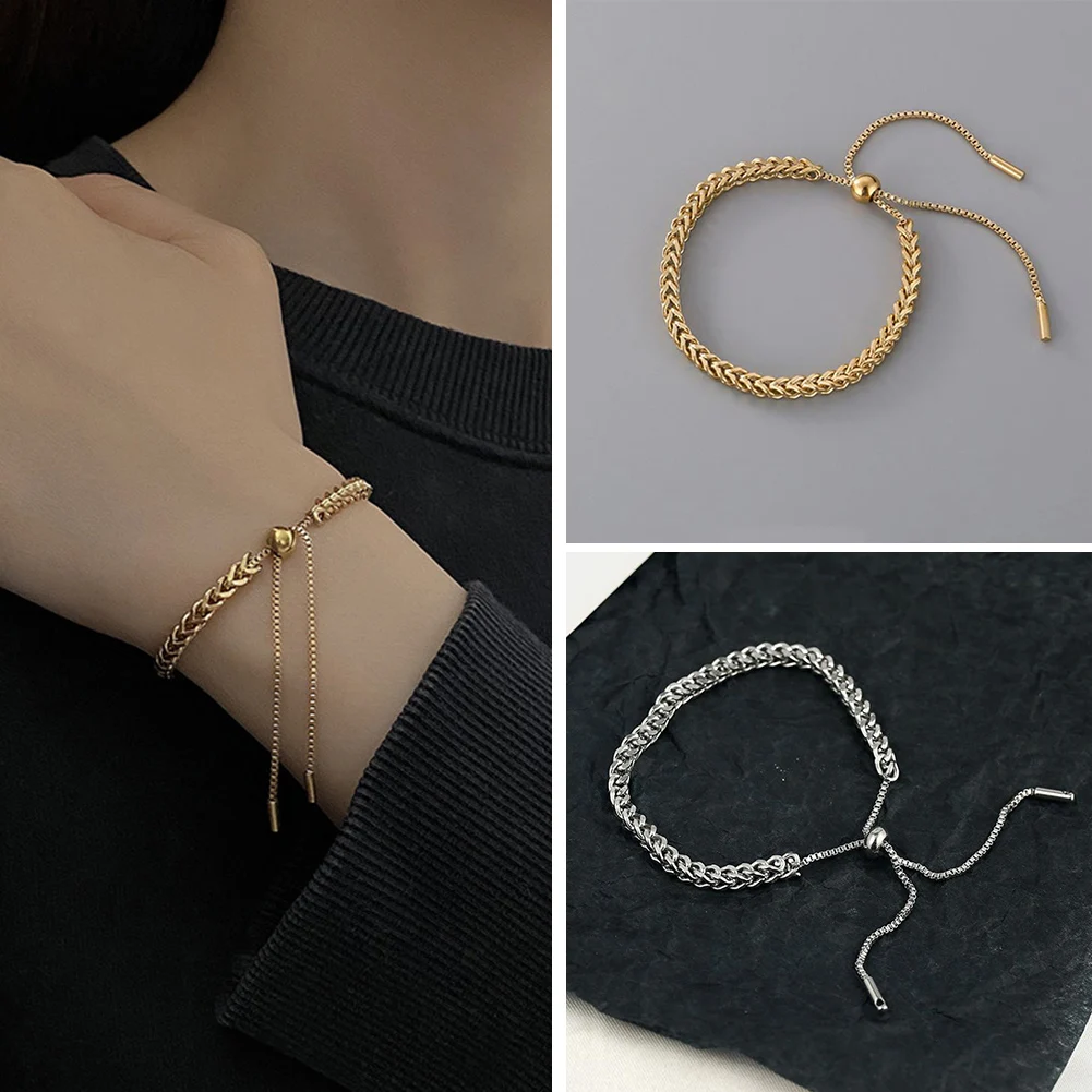 

1Pcs Stainless Steel Bracelet Grain Bracelet Pull Titanium Steel Bangle Ball Chain Bracelet Anklet Adjustable Bracelets Jewelry