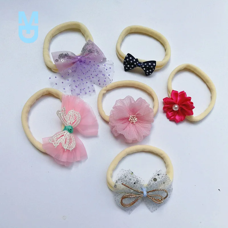 

New 6Pcs/Set Lace Flower Baby Girls Headband Bow Sequin Elastic Kids Hairband for born Photography Baby Hair Accessories