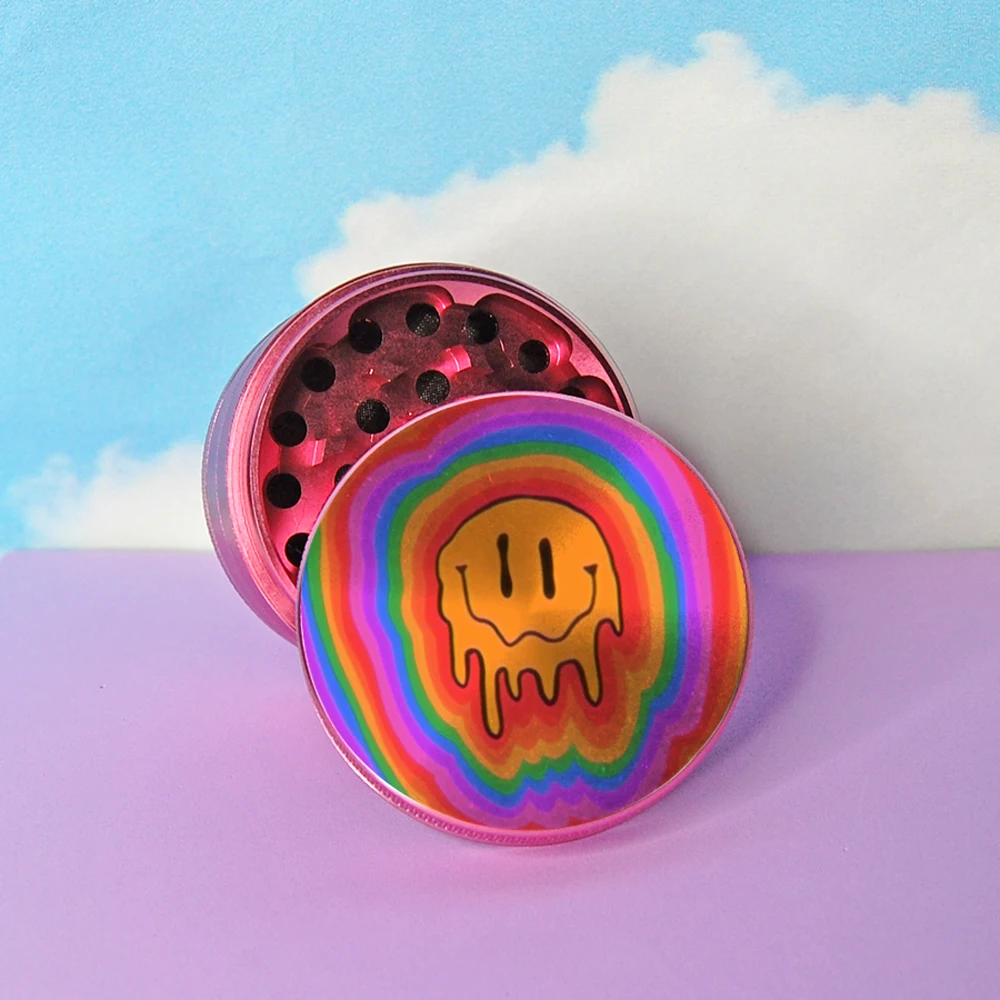 

2022 New Happy Face Pattern Grinder Pink DIY Tools Grass Spices Grinder Machine High Quality 4-Layer Crusher