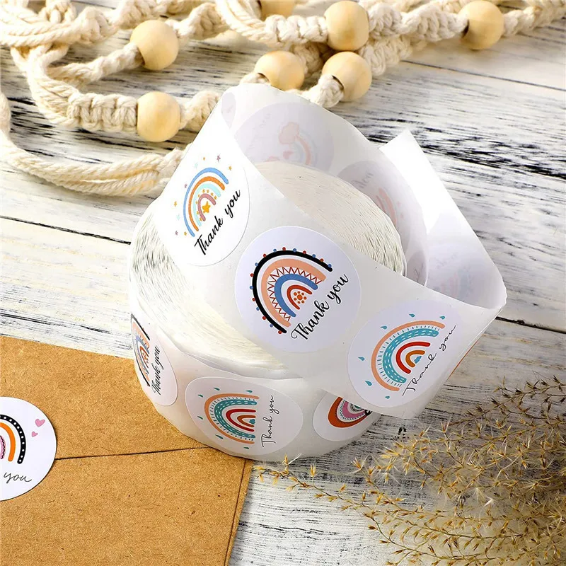 

500 шт., радужные наклейки с надписью «Thank You»