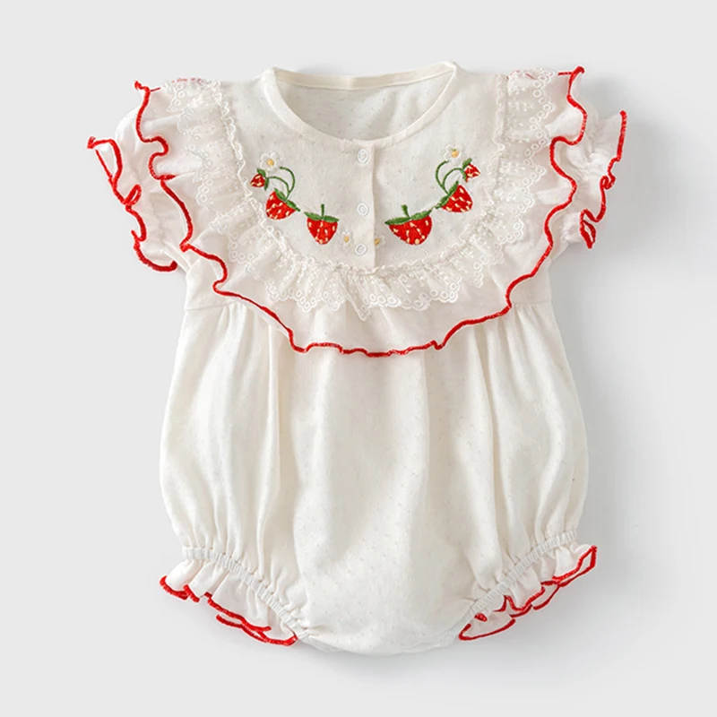 

Комбинезон для маленьких девочек, с коротким рукавом и вышивкой