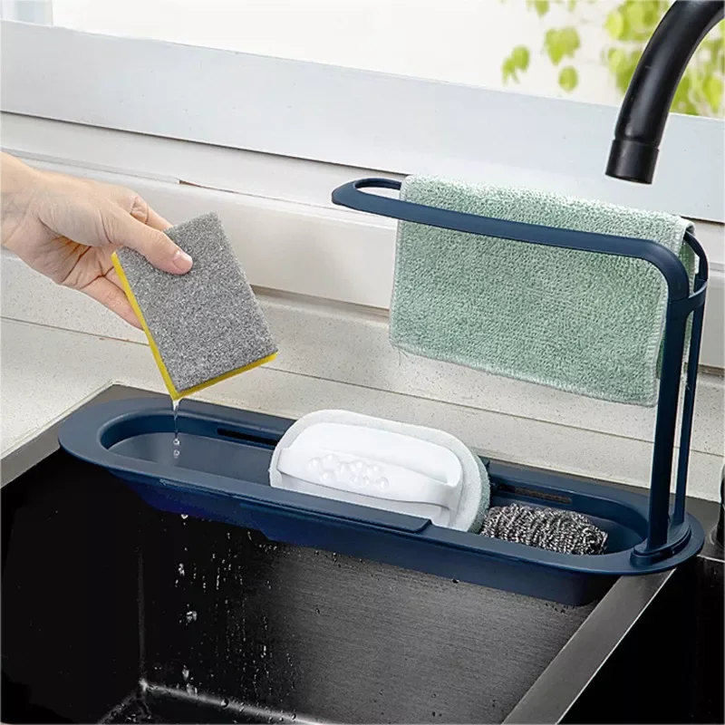 

Kitchen Telescopic Sink Shelf Drainer Rack Kitchen Organizer Soap Sponge Holder Towel Rack Storage Basket Kitchen Accessories