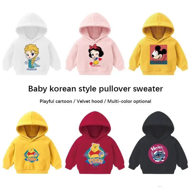

2022 Fall New Disney Hoodie Children's Clothing Long Sleeve Warm Fleece Hoodie Cute Cartoon Character Aisha Mickey Baby Hoodie