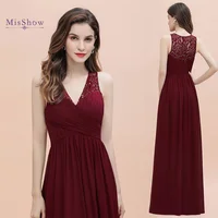 Elegant Burgundy V Neck A Line Lace Bridesmaid Dresses For Weddings 2022 Robe Mariage Invité Long Chiffon Prom Evening Gowns