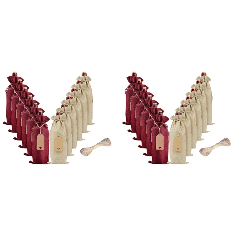 

Мешочки для вина из мешковины 24 шт., подарочные мешочки для винных бутылок с ручками, бирками и веревками, многоразовые Чехлы для винных буты...