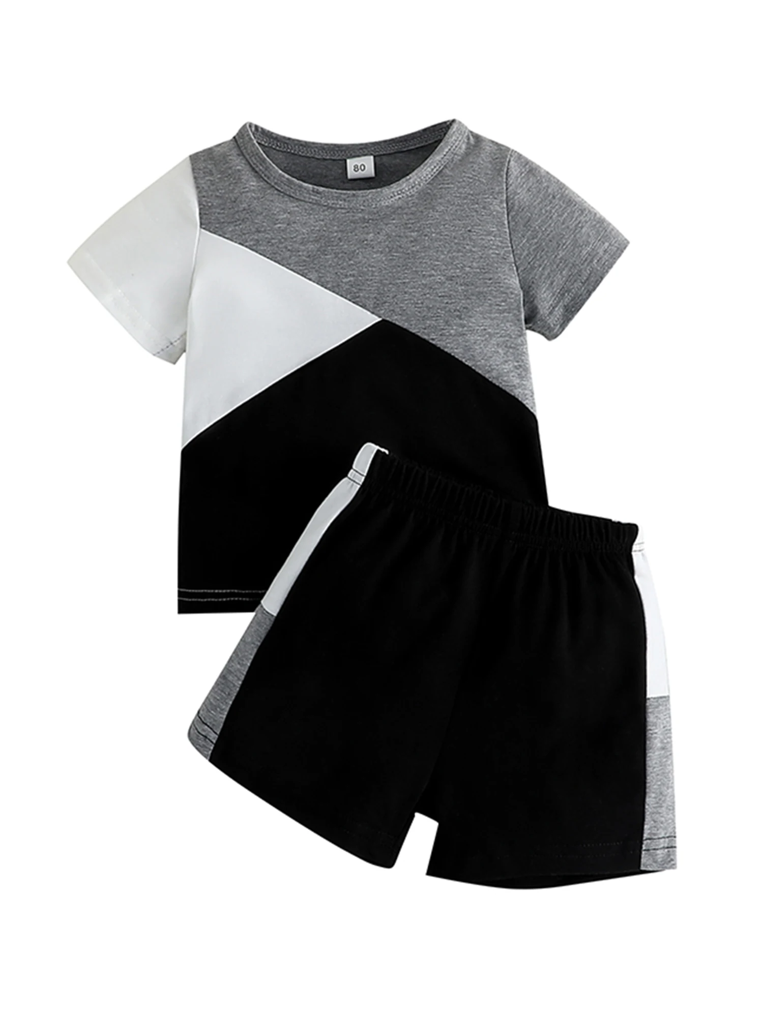 

Infant Baby Boys Summer Color Block Clothes Sets Outfits Short Sleeve T Shirt Elastic Waist Shorts Set