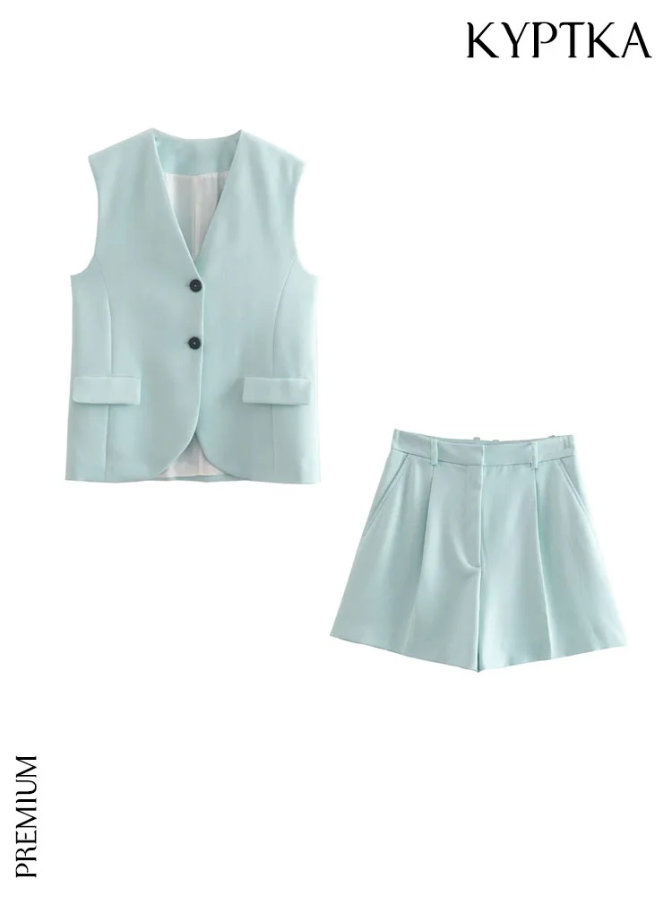 

Женский комплект из двух предметов KYPTKA, белый комплект из жилета на пуговицах спереди и шорт с завышенной талией, на молнии,