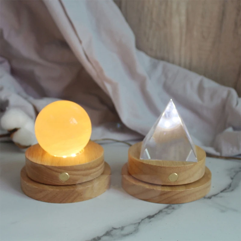 

T5EB Wooden Cylindrical LED Night Lights Bases Crystal Ball Decoration Luminous Bases