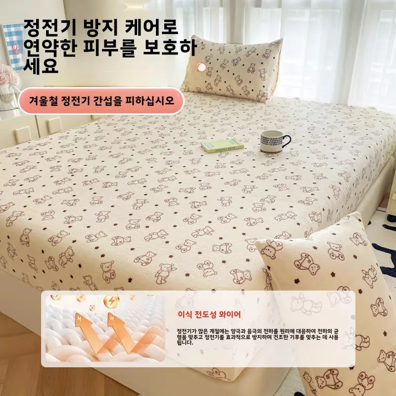 Winter Milk Velvet Fitted Bed Sheet Single-Piece Children's Thickened Coral Bedspread 2024 New Dormitory Mattress Cove...