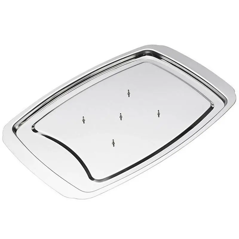 Metal Meat Carving Tray Stainless Steel Meat Cutting Tray Butcher Pan For Carving Turkey With Non Slip Spikes For Slicing