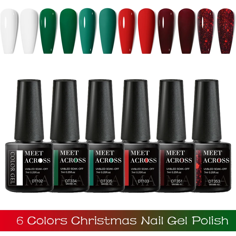 6 шт. блестящие красные и зеленые гель-лаки для ногтей