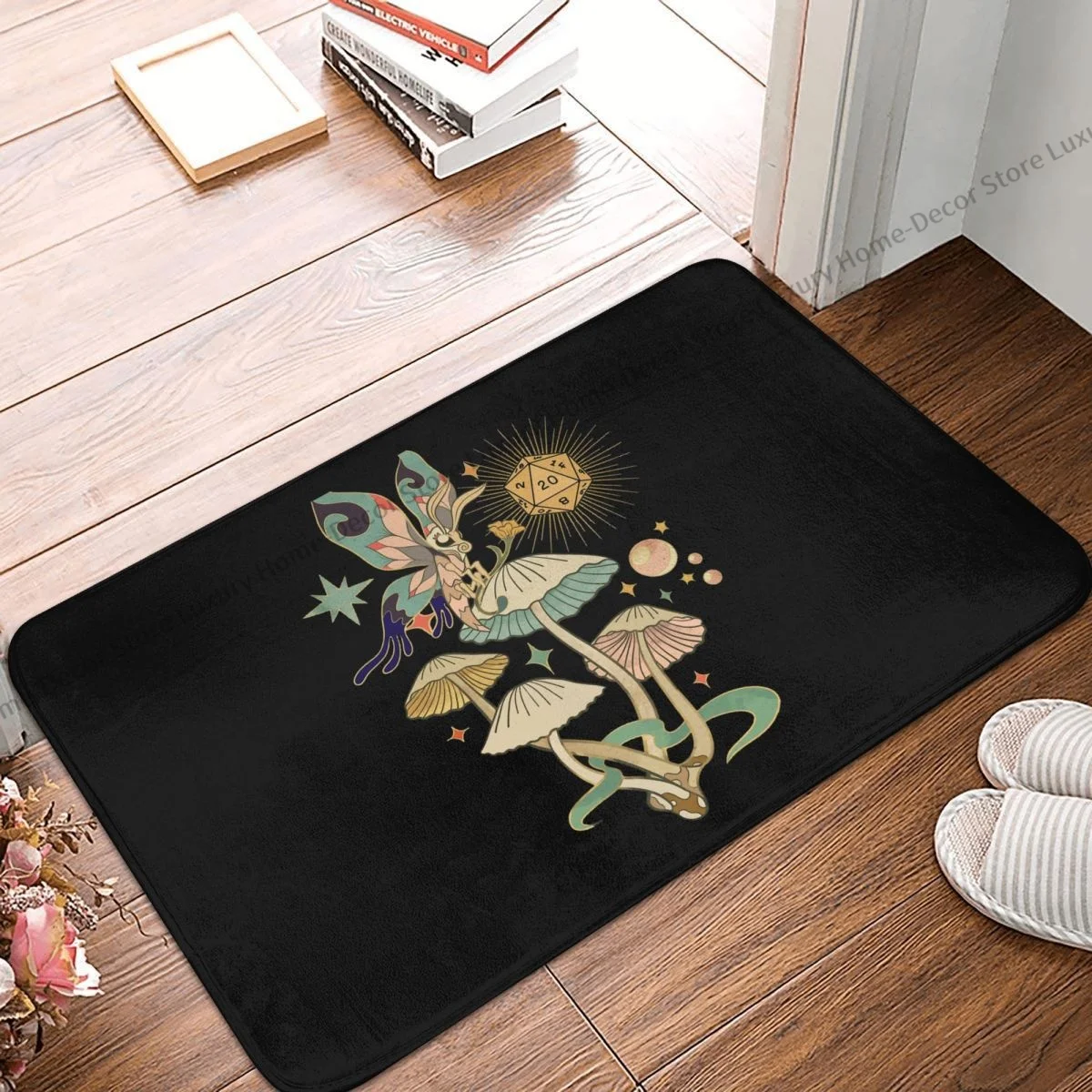 

Dnd Non-slip Doormat D20 Dice With Magic Mushroom And Butterfly. Bath Bedroom Mat Welcome Carpet Indoor Pattern Decor